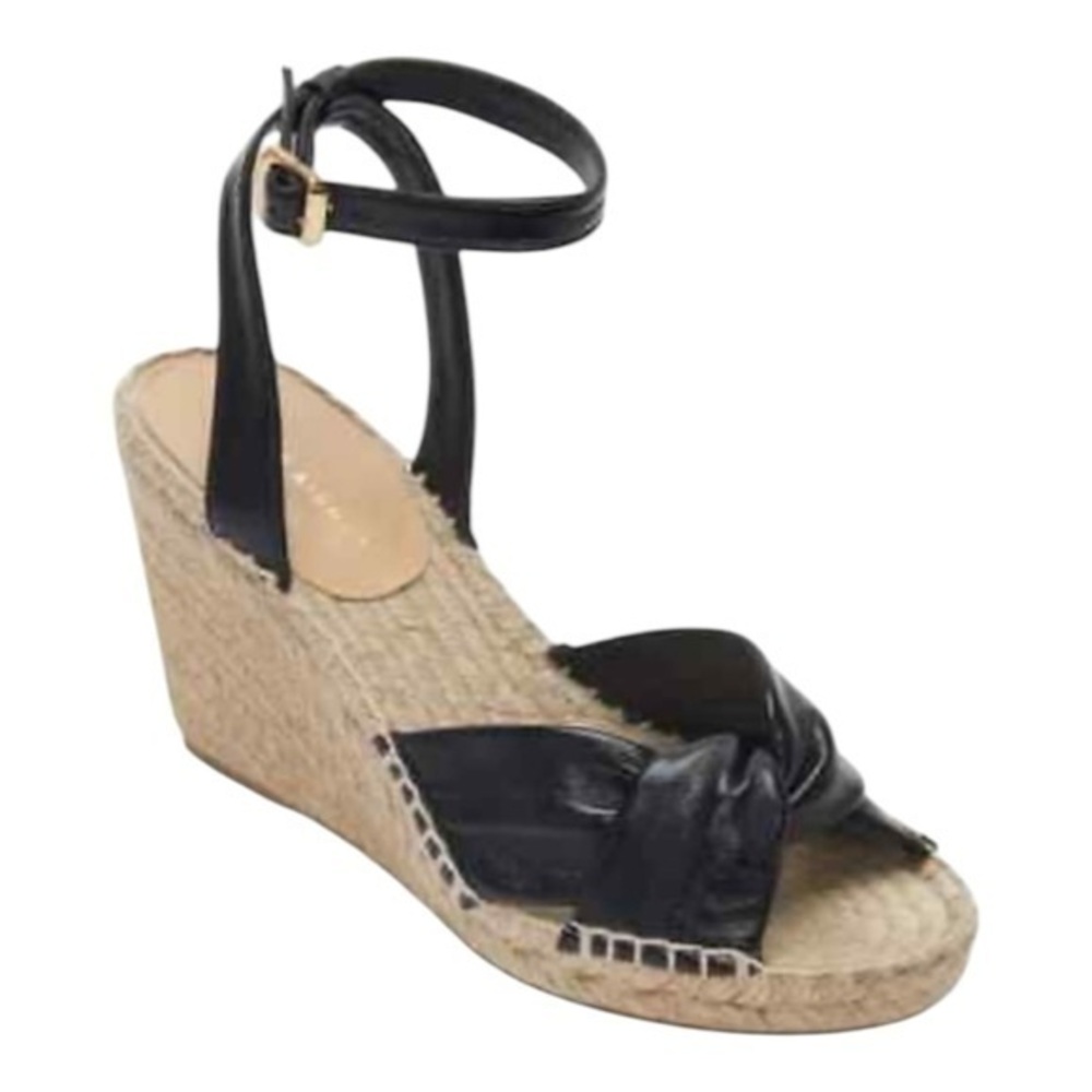Etienne Aigner Womens  Black Leather Vera Espadrille Wedge‎ Sandal 7 M